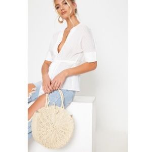 NWOT Cream Round Straw Handle Bag